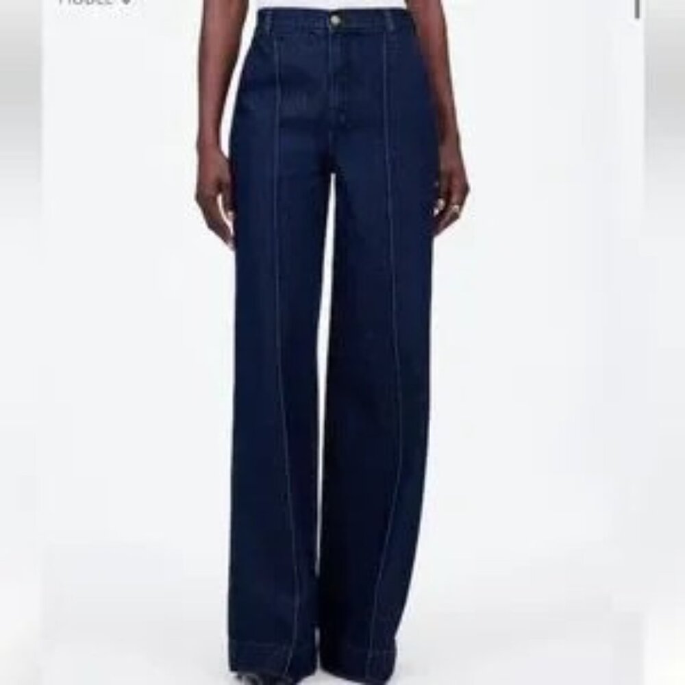 Madewell Dark Blue Wide Leg Flare Jeans - Picture 4 of 8